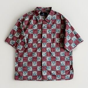 VTG Peruvian Connection Pima Cotton Button Shirt XL Tribal Red Brown Abstract